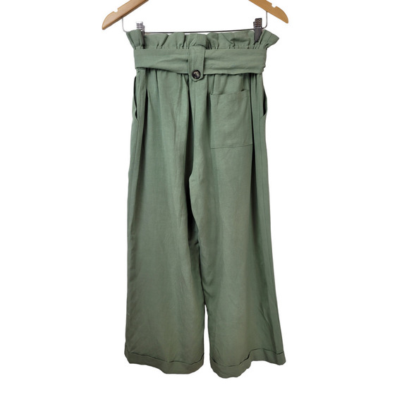 Whiteroom + Cactus Sage Green Wide Leg Cropped Paperbag Guacho Pull-On Pants - Picture 5 of 7